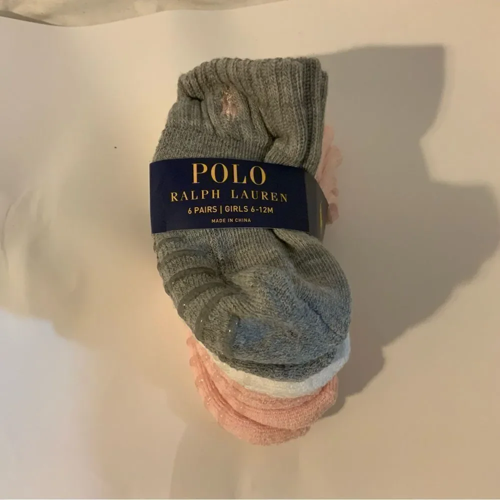 6 Polo Ralph Lauren Infant Girls Socks Multi Sz 6-12M -New